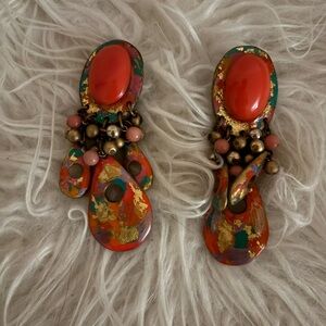 Colorful Statement Earrings with Gold Accents